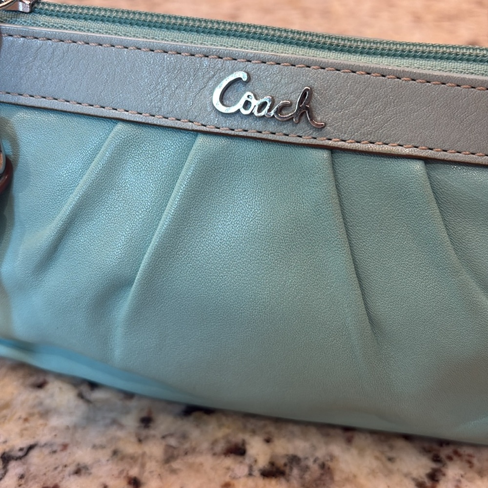 Coach Turquoise Sea Foam Leather Wristlet - Picture 1 of 9
